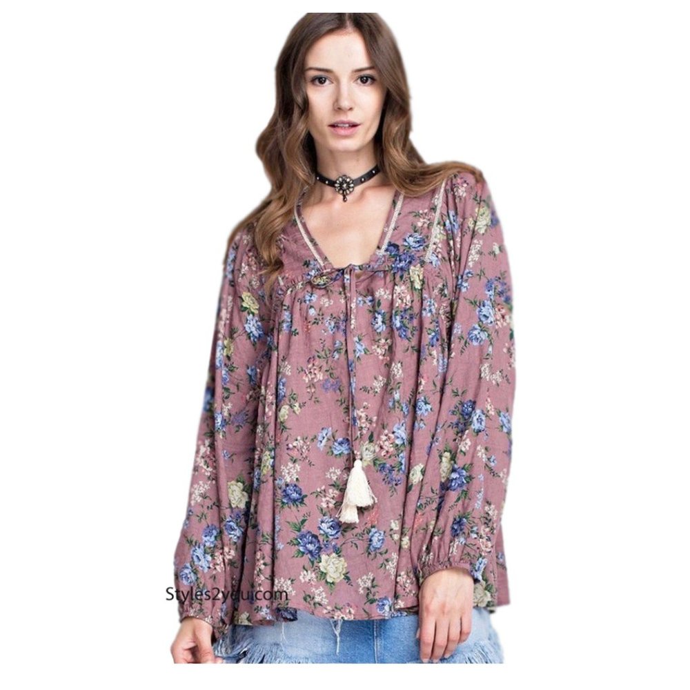 NWT Easel Clothing Albany Oversized Peasant Top in Mauve